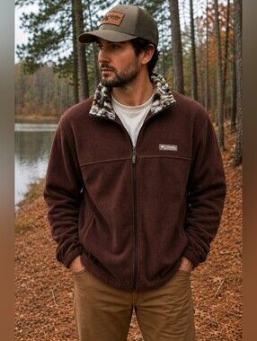 Columbia Jacket Fleece Like Shell Performance Hunting Wine Men Size M Full Zip